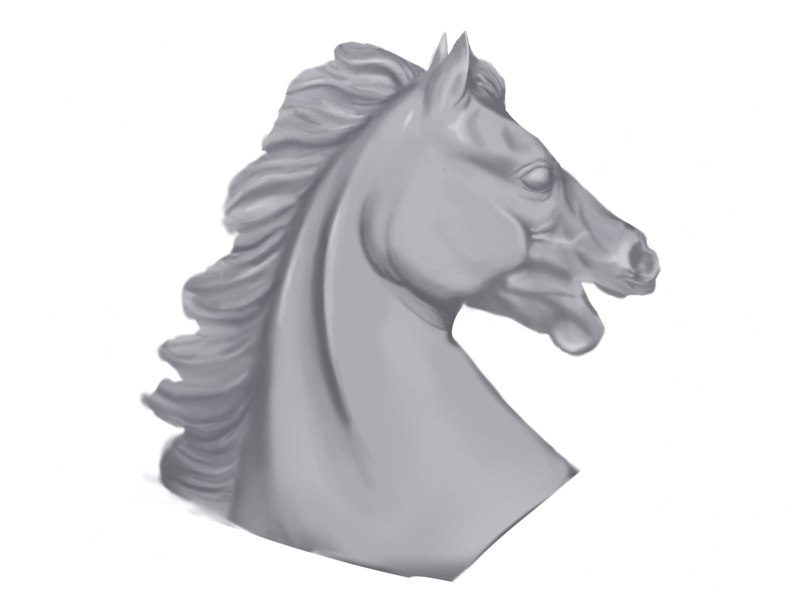 Digital painting of a grey horse’s head and flowing mane