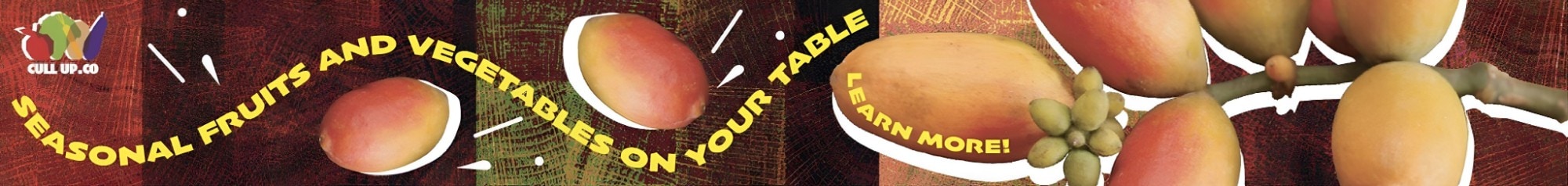 Long banner ad: ‘Seasonal fruits and vegetables on your table — learn more!’ with melinjo