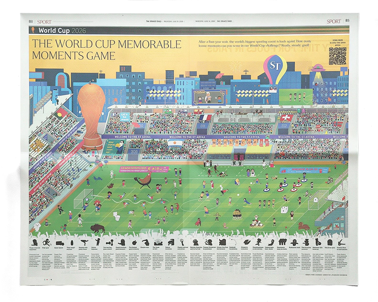 Photo of the printed newspaper spread of The World Cup Memorable Moments Game, as printed in The Straits Times, 18 June 2026