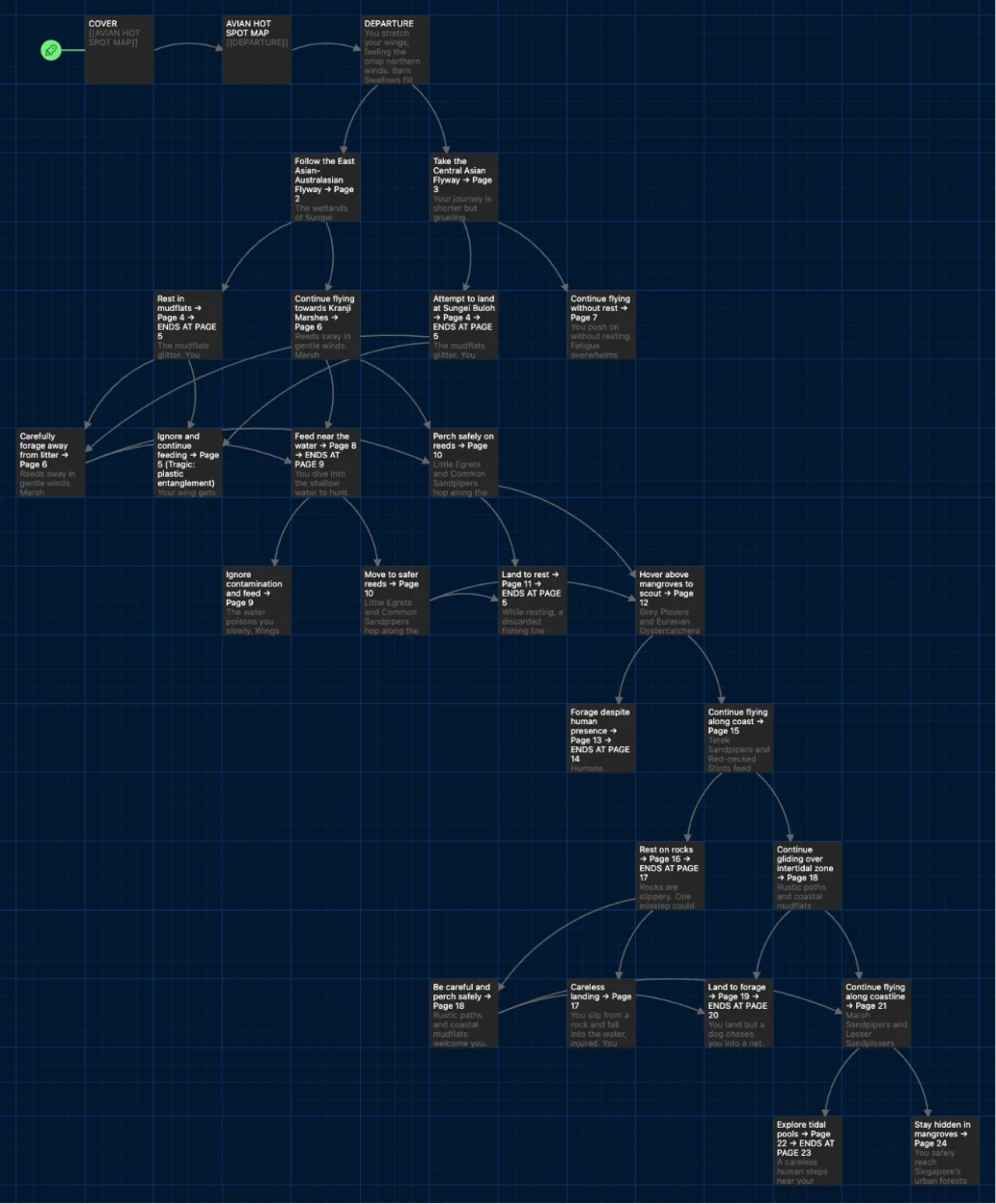The booklet’s branching storyline mapped out scene by scene