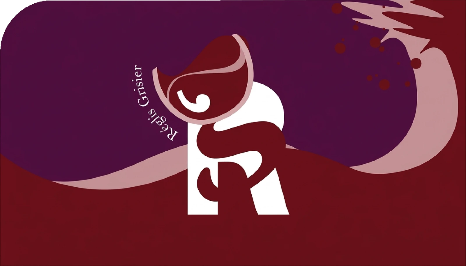 Business card back: the RG mark and ‘Réglis Grisier’ over waves of purple, pink and deep red