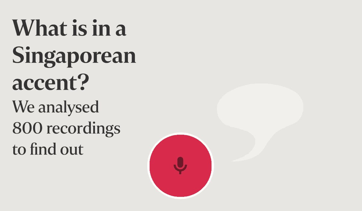 Animated graphic asking “What is in a Singaporean accent? We analysed 800 recordings to find out”, with a record button